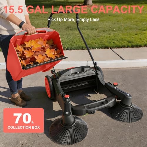 43" Walk Behind Floor Sweeper, 15Gal Large Capacity Industrial Push Sweeper - Image 4