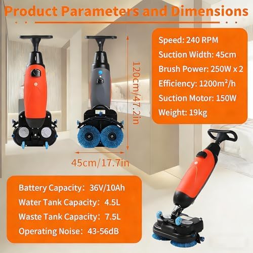 Commercial Floor Buffer Polisher Machine, Electric Floor Scrubber with Double Brushes, 360° Rotating Head, 17” Cleaning Width, Powerful Deep-Cleaning White - Image 6