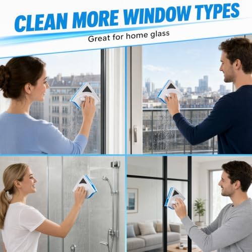 Double Sided Magnetic Window Cleaner, Magnetic Window Cleaner Tool for 3-8mm Glass, Triangle Glass Cleaning Wiper with Safety Rope, Magnetic Glass Cleaner for Home Windows (1pcs) - Image 3