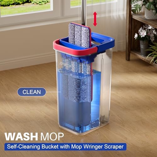 JOYMOOP Flat Mop System, Microfiber Mop and Bucket Set, Black, Floor & Wall Cleaning Mop for Home & Commercial Use, 60" Long Handle, Includes 5 Washable Pads - Image 2
