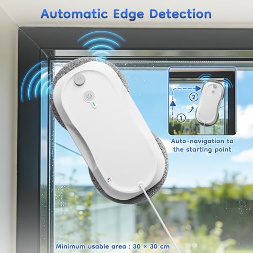 2026 Updated Window Cleaning Robot - Enhanced Battery, Max 6400Pa, Path Planning, Anti-Slipping, Edge Detection, Window Cleaner Robot for High-Rise Windows (2 pairs of nozzles, 10 cloths) (White) - Image 4