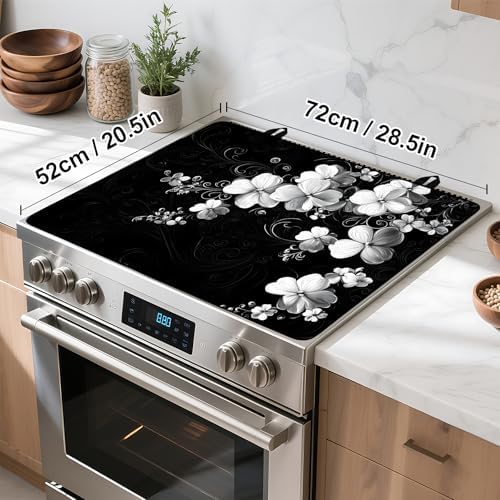 Stove Top Cover Retro Flower Gas Stove Top Cover for Home Decoration Kitchen Pad Non-Stick Washable Cooktop Covers Countertop Protector Keep Stove Clean 28"x20" (White flower-2) - Image 4