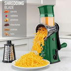Rotary Cheese Grater Manual Hand Crank 5 Blade Shredder, Green & Black - Image 3
