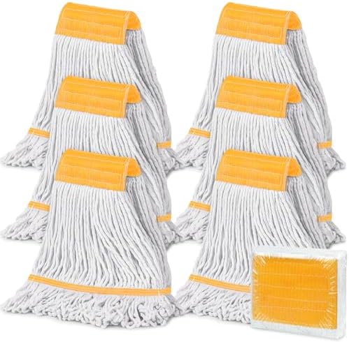 6PK Heavy Duty Commercial Mop Head Replacement- Loop End Cotton Blend String Refill for Side Loading & Clamp Style Mops, Restaurant , Janitorial & Industrial Cleaning(Yellow) by KalTell