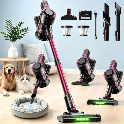 Cordless Vacuum Cleaner for Home,600W 35KPA 60Mins(Fuchsia) by Unknown