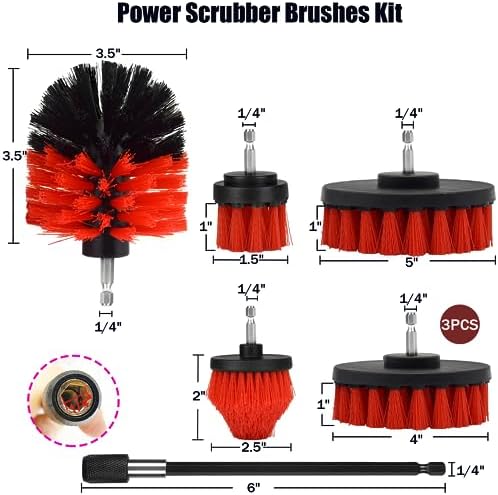 8 Pack Drill Brush Attachment Set, 1/4in Power Scrubber Brush + Extend Long Rod, Multi-Purpose Power Cleaning Scrub Brush for Bathroom, Tub, Tile, Corner, Floor(Red) - Image 3