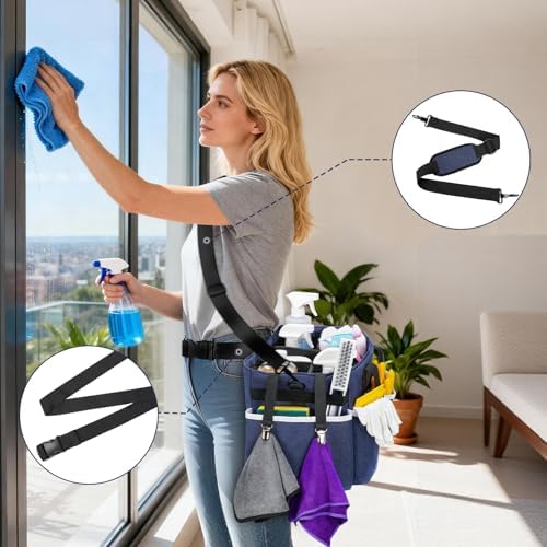 Ytonet Wearable Cleaning Caddy Bag, Large Cleaning Supplies Organizer, Blue - Image 5