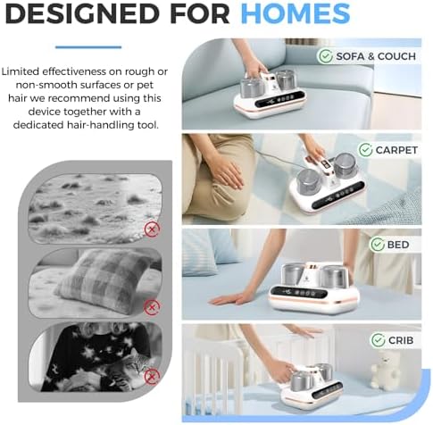 Amzany Mattress Vacuum Cleaner - 5-in-1 Cordless Bed Vacuum Cleaner, Powered by UV-C Light & Ultrasonic Technology, 16Kpa Strong Suction,Low Noise,Suitable for Dust, Pet Hair, Etc. - Image 6