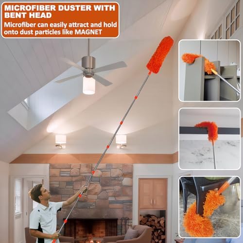 20 Feet High Reach Duster Kit with 2-14 ft Extension Pole, Cobweb & Corner Brush Cleaning Duster Kit for Cleaning, Microfiber Feather Duster Cleaner with Washable Head for Ceiling Fan, Furniture, Home - Image 4