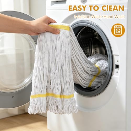 Commercial Mop Heavy Duty Industrial Mop- 3 Extra Large Cotton Looped Heads, 61" Aluminum Handle Mops for Concrete/Tile/Garage Floors-Home, Kitchen - Image 6