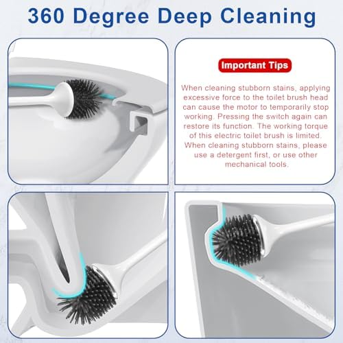 Electric Toilet Brush,Silicone Toilet Brush,Toilet Bowl Brush and Holder Set with Ventilated Holder,Toilet Brush, Floor Standing, Wall Mounted Without Drilling，Rechargeable - Image 2