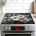 White flower Stove Top Cover Retro Flower Gas Stove Top Cover for Home Decoration Kitchen Pad Non-Stick Washable Cooktop Covers Countertop Protector Keep Stove Clean 28"x20" by BVBOX