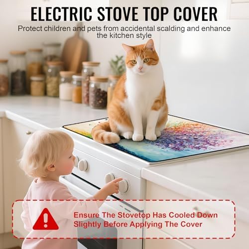 NYZE Colorful Tree Stove Top Cover for Electric Stove 28x20 Inch Silicone Stovetop Protector Cover, Scratch-Resistant Decorative Kitchen Mat for Electric/Glass Stove Top - Image 4