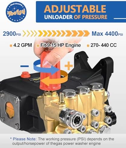 TOOLCY 1" Shaft Pressure Washer Pump 4400 PSI with Adjustment Unloader - Image 2