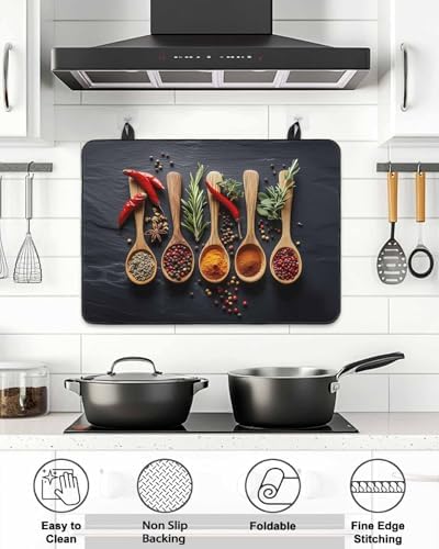 Cooking Spice Stove Top Covers for Electric Stove, Modern Black Cook Seasoning Induction Cooktop Cover Protector, Rustic Pepper Range Mat for Glass Top Stove, Kitchen Dish Drying Mat, 28"x20" - Image 6