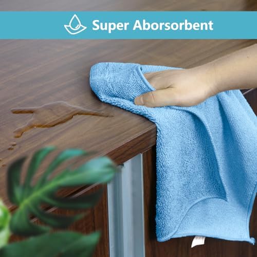 HOMEXCEL Blue Cleaning Rags 5 Pack, Highly Absorbent Microfiber Cleaning Cloth for Kitchen, Lint Free, Scratch-Free, Reusable Microfiber Towels for House, Window and Glass, Cars, 11.5 X11.5 inch - Image 4