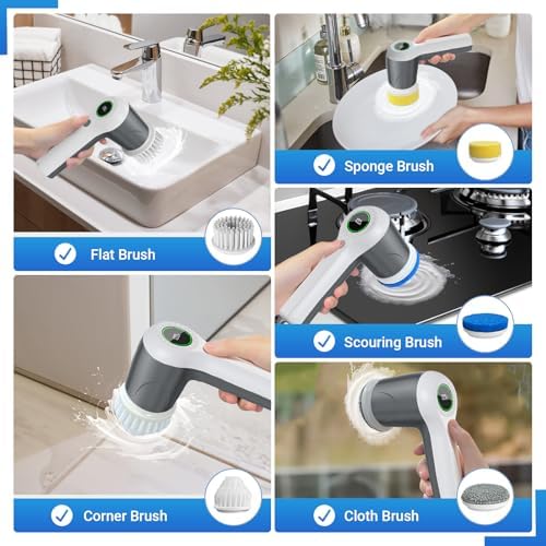 PUFTEM Electric Spin Scrubber, Cordless Shower Scrubber, Gray - Image 3