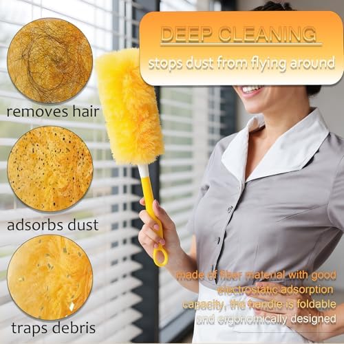 Duster Refills Compatible with Swiffer Duster, 360 Heavy Duty Multi Surface Duster Replacement with 1 Short Handle and 3FT Extenda Handle for Cleaning Furniture, Blind, Ceiling Fans(yellow-360-40pack) - Image 4