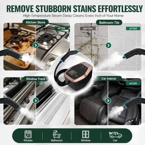Handheld Steam Cleaner for Car Detailing & Home Deep Cleaning, 15s Fast Heat-Up, 1.8L Large Tank, with 15 Accessories for Grout, Furniture, BBQ, Floor - Image 3