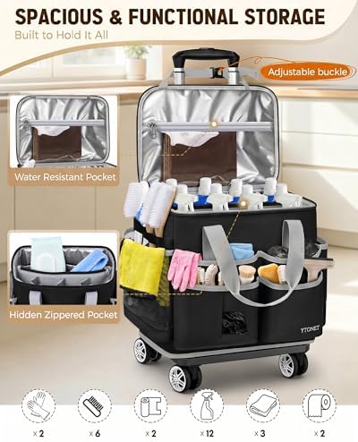 Ytonet Rolling Cleaning Caddy Bag with Apron, Cleaning Caddy with 4 Wheels - Image 2