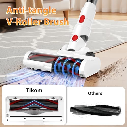 Tikom V750 Cordless Vacuum Cleaner for Home, 45000Pa/500W Stick Vacuum with LED Display, Charging Wall Dock, Anti-Tangle, Lightweight Handheld Vacuum for Pet Hair, Hard Floor, Carpet, White - Image 3