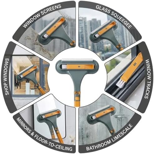 3 in 1 Window Squeegee for Home, 2-Way Brush Window Cleaning Tool with TPR Soft Rubber Squeegee for Cleaning Screens, Glass & Window Tracks - Image 6