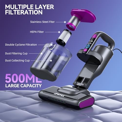 Mattress Vacuum Cleaner, 20KPa Suction, UV-C Light, 140°F Heated Air, 30000 RPM Brushroll, Ultrasonic Technology, HEPA Filter, 500W Corded Bed Vacuum for Mattress & Sofa - Image 5