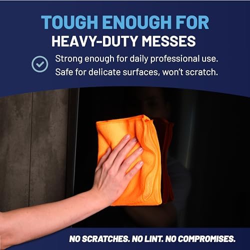 MW PRO Microfiber Cleaning Cloths Orange (12 Pack, 12x12) - Commercial Janitorial Towels & Lint Free Rags - Heavy Duty for Auto Detailing, Glass Windows, Housekeeping & Screens - Washable 300+ Times - Image 6