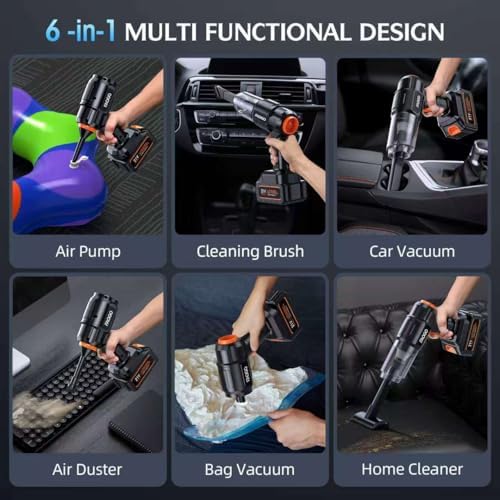 Car Vacuum Portable Cordless, 50000Pa High Power Brushless Motor, Rechargeable Handheld Vacuum with 2 Batteries & Charger, 6-in-1 Vacuum Cleaners for Home, Pet Hair & Keyboard, Ink Black - Image 5