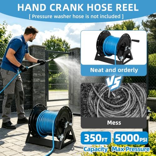 Pressure Washer Hose Reel 3/8"x350ft, 5000PSI, A-Frame with Brake & Lock - Image 2