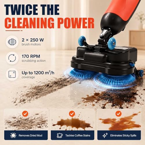 Floor Scrubber Machine 17",Commercial Electric Floor Scrubber And Floor Buffer Machine,Floor Polisher Machine With Brushes,Cordless Electric Spin Scrubber For Concrete,Tile Wood Floors gray - Image 4
