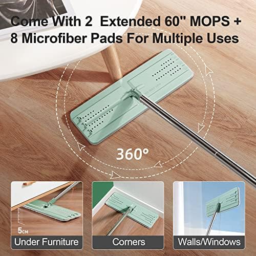 JOYMOOP Flat Mop System, Microfiber Mop and Bucket Set, Green, Household & Commercial Floor Cleaning Mop, Includes 2 Mops and 8 Large Microfiber Pads - Image 5
