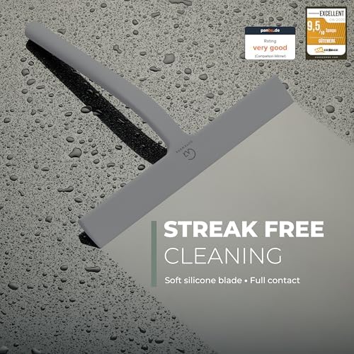 GÜTEWERK Silicone Shower Squeegee with 3-in-1 No-Drill Mount, Grey, 11'' - Image 2
