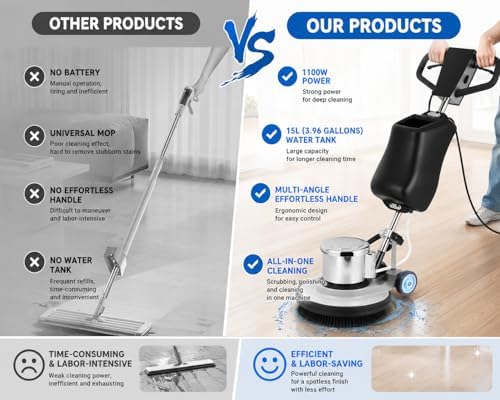 17" Commercial Floor Scrubber Tool, 1100W Heavy Duty Floor Buffer Polisher - Image 2