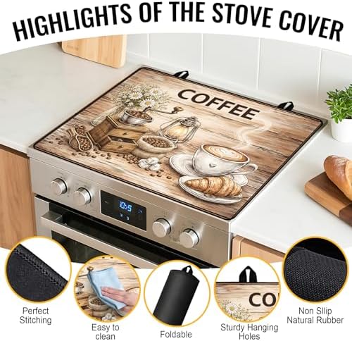 NYZE Stove Top Covers for Electric Stove for Kitchen (Retro Wood Coffee) - Image 3