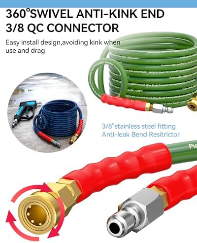 200FT Pressure Washer Hose 3/8'' Non Marking No Kink Commercial Hose - Image 5