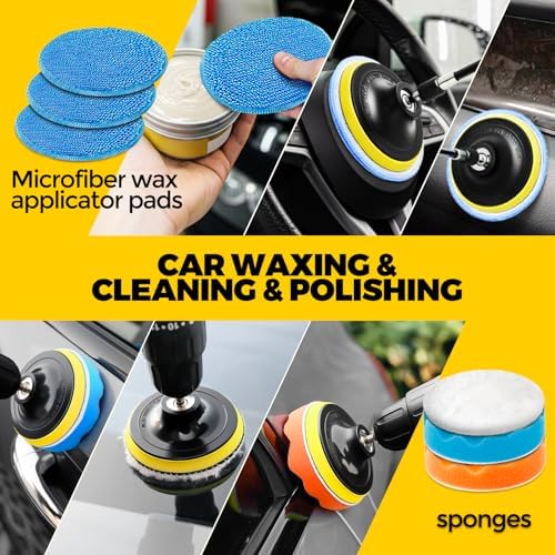 Holikme 22Pack Drill Brush Attachments Set,Scrub Pads & Sponge, Buffing Pads,Power Scrubber Brush,Car Polishing Pad Kit,Wax Applicator Pad,Car Cleaning Kit,Masonry Brushes,Cleaning Supplies - Image 4
