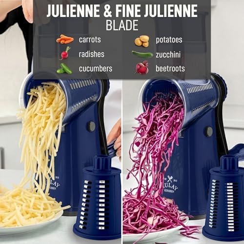 Rotary Cheese Grater Manual Hand Crank 5 Blade Shredder, Sapphire - Image 6