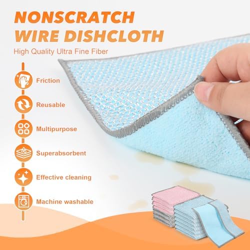 12PK Multipurpose Wire Dishcloth, Double-Side Mesh Cleaning Cloth(Pink) - Image 2