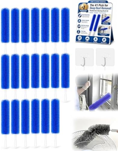 Bendable Microfiber Head Reusable Dust Remover Washable Fan Cleaner Brush Multi Purpose High Ceiling Long Damp Duster for Electric Fans Air Conditioning, Home Car Vents Blind Kit Tool by Frewac