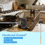 4-Piece Professional Deep Fryer Cleaning Kit - Commercial Stainless Steel Set with Dual-Layer Basket Brush, 3-in-1 Grill Scraper, L-Shape Brush & Drain Wand - Image 2