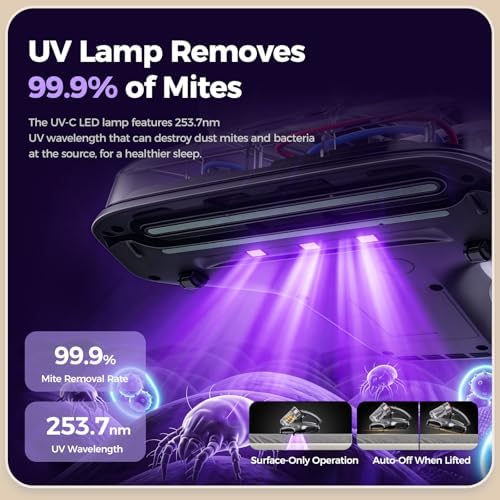 JIGOO 2-in-1 Mattress and Pet Hair Vacuum Cleaner, Bed Vacuum Cleaner with Dust Sensor, Ultrasonic and High Heating, Deep Cleaning Bed Vacuum for Sofa Bed Fabric Surface (S100 Cordless,Gray) - Image 3