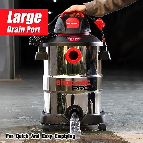 Shop-Vac 12 Gallon 6.0 Peak HP Stainless Wet/Dry Vacuum, Heavy Duty - Image 3