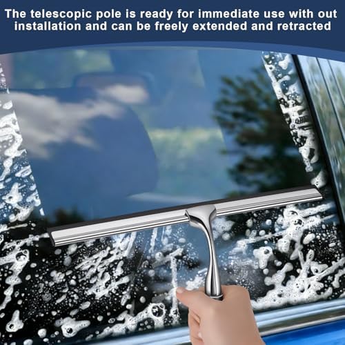 Metal Shower Squeegee with 17'' - 60'' Extension Pole for Window,Glass Door - Image 2