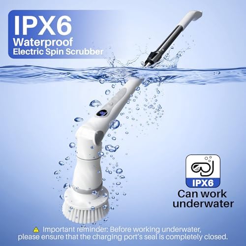 JOYMOOP Electric Spin Scrubber, 450 RPM Cordless Cleaning Brush with Power LCD Display, 9 Brush Heads Waterproof Power Scrubber with 90-Min Runtime, Adjustable Long Handle for Bathtub, Floor, Kitchen - Image 4
