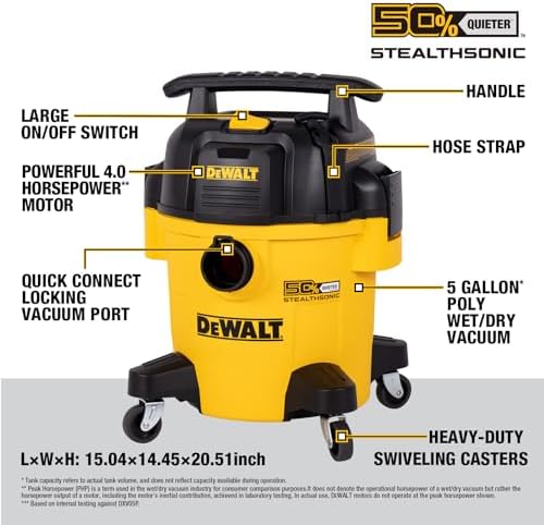 DEWALT STEALTHSONIC 5 Gallon Ultra Quiet Wet Dry Shop Vac DXV05P-QT - Image 6