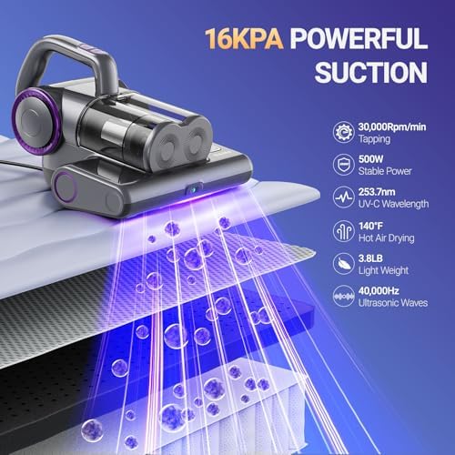 FEPPO Mattress Vacuum Cleaner, 16Kpa Bed Vacuum with 253.7nm UV-C Light - Image 2