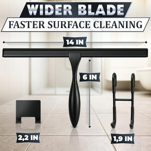Stainless Steel Shower Squeegee, Glass, Silicone, 14 Inch (Black) - Image 2