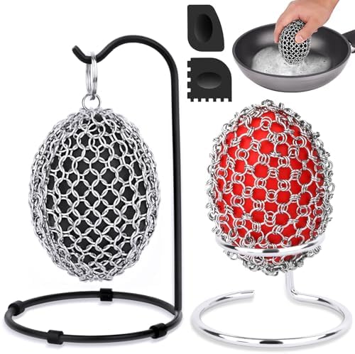 Cast Iron Scrubber Chainmail Set – 316 Stainless Steel Dish Scrub Brush for Cast Iron Skillet Pan Cleaner, Dutch Oven, Wok & Non-Stick Cookware | Dishwasher Safe – 2Pack by Unknown