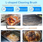 4-Piece Professional Deep Fryer Cleaning Kit - Commercial Stainless Steel Set with Dual-Layer Basket Brush, 3-in-1 Grill Scraper, L-Shape Brush & Drain Wand - Image 3